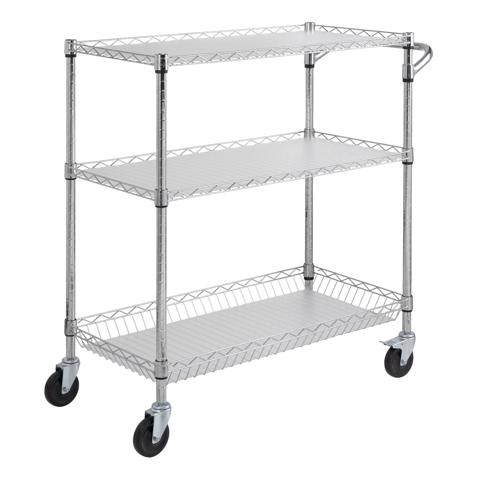 Kitchen Utility Cart, 3 Tiers, Wire Rolling Cart, Steel Service Cart on Wheels, Metal Storage Trolley with V952-WGCFTCCB350X1RH9BV0