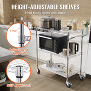 Kitchen Utility Cart, 3 Tiers, Wire Rolling Cart, Steel Service Cart on Wheels, Metal Storage Trolley with V952-WGCFTCCB350X1RH9BV0