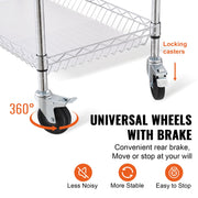 Kitchen Utility Cart, 3 Tiers, Wire Rolling Cart, Steel Service Cart on Wheels, Metal Storage Trolley with V952-WGCFTCCB350X1RH9BV0