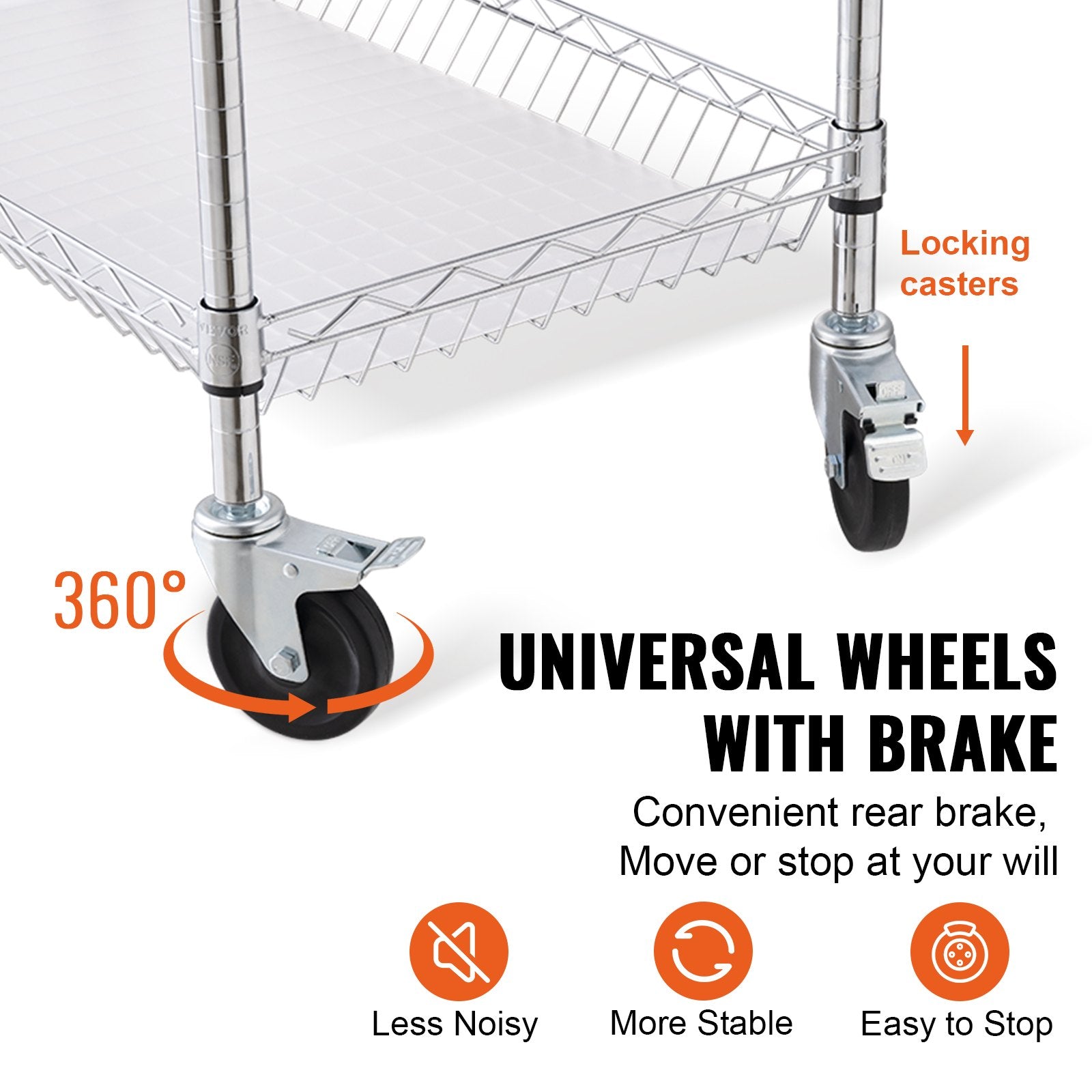 Kitchen Utility Cart, 3 Tiers, Wire Rolling Cart, Steel Service Cart on Wheels, Metal Storage Trolley with V952-WGCFTCCB350X1RH9BV0