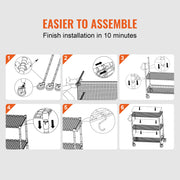 Kitchen Utility Cart, 3 Tiers, Wire Rolling Cart, Steel Service Cart on Wheels, Metal Storage Trolley with V952-WGCFTCCB350X1RH9BV0