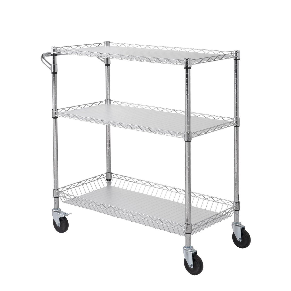 Kitchen Utility Cart, 3 Tiers, Wire Rolling Cart, Steel Service Cart on Wheels, Metal Storage Trolley with V952-WGCFTCCB350X1RH9BV0