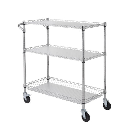 Kitchen Utility Cart, 3 Tiers, Wire Rolling Cart, Steel Service Cart on Wheels, Metal Storage Trolley with V952-WGCFTCCB350X1RH9BV0