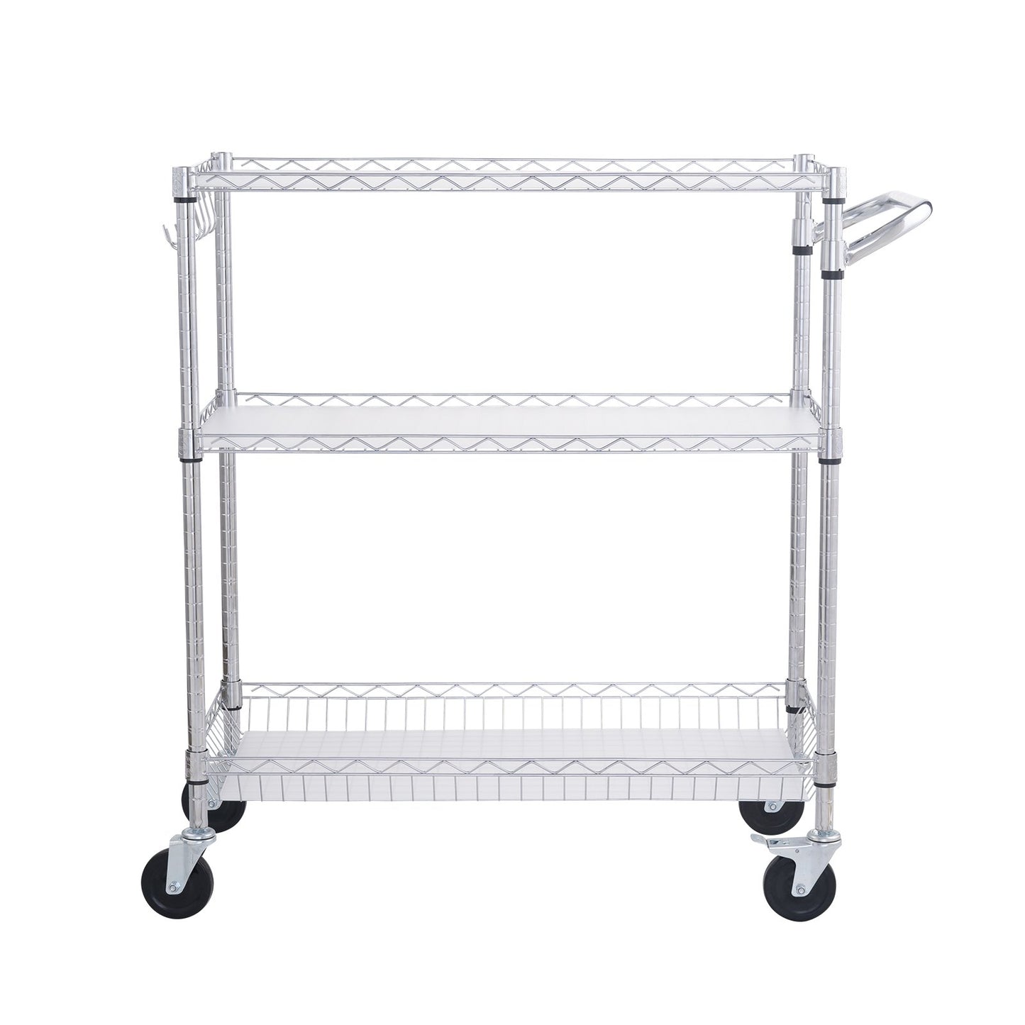 Kitchen Utility Cart, 3 Tiers, Wire Rolling Cart, Steel Service Cart on Wheels, Metal Storage Trolley with V952-WGCFTCCB350X1RH9BV0