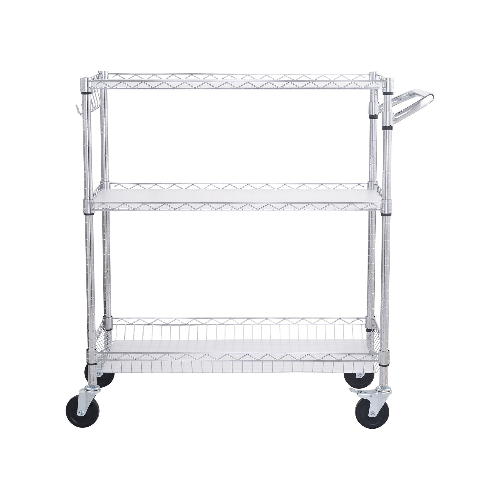 Kitchen Utility Cart, 3 Tiers, Wire Rolling Cart, Steel Service Cart on Wheels, Metal Storage Trolley with V952-WGCFTCCB350X1RH9BV0