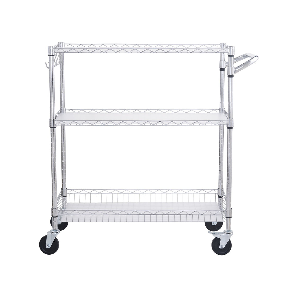 Kitchen Utility Cart, 3 Tiers, Wire Rolling Cart, Steel Service Cart on Wheels, Metal Storage Trolley with V952-WGCFTCCB350X1RH9BV0