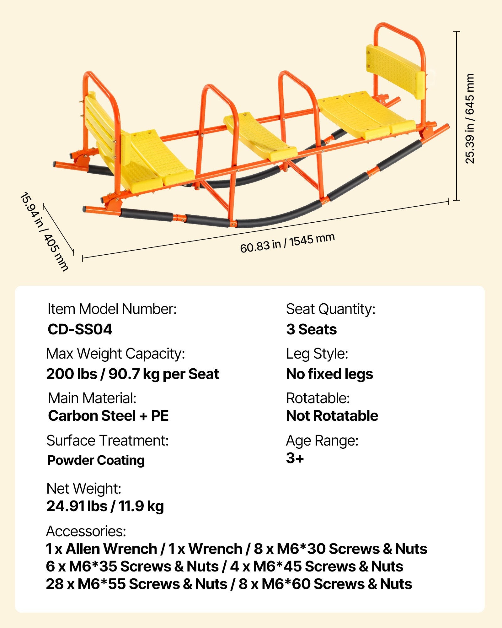 Kids Seesaw 90 kg Capacity Metal Rocking Teeter Totter with Handles V952-WGDZDQQBJS3RPB7KK001V0