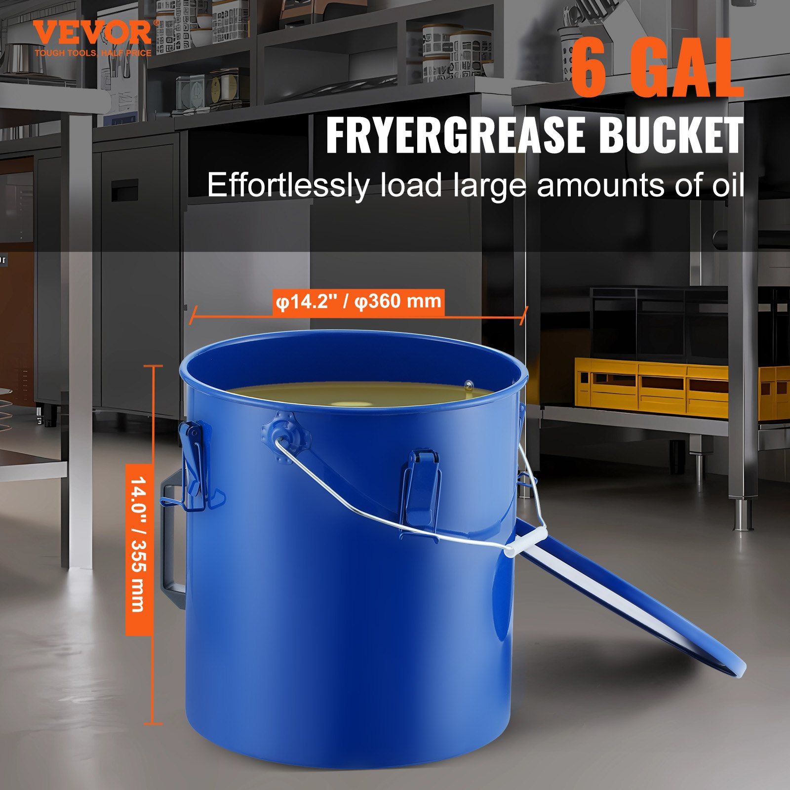 Fryer Grease Bucket, 22.7L Oil Disposal Caddy Carbon Steel Fryer Oil Bucket with Rust-Proof Coating, Oil V952-WHLYZTTG6JLP203XGV0