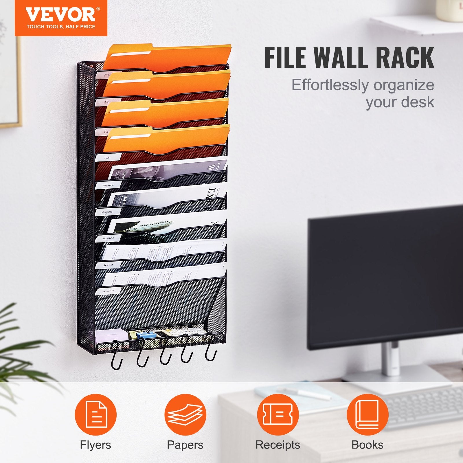 File Wall Rack Mesh Wall File Holder 1-Piece 10 Pockets for Office/School V952-WJBGJHSWJSWS0OID1V0