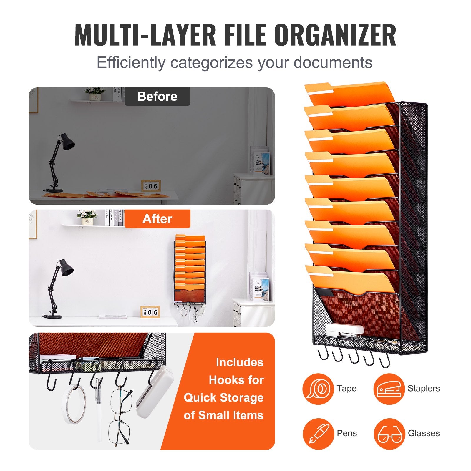 File Wall Rack Mesh Wall File Holder 1-Piece 10 Pockets for Office/School V952-WJBGJHSWJSWS0OID1V0