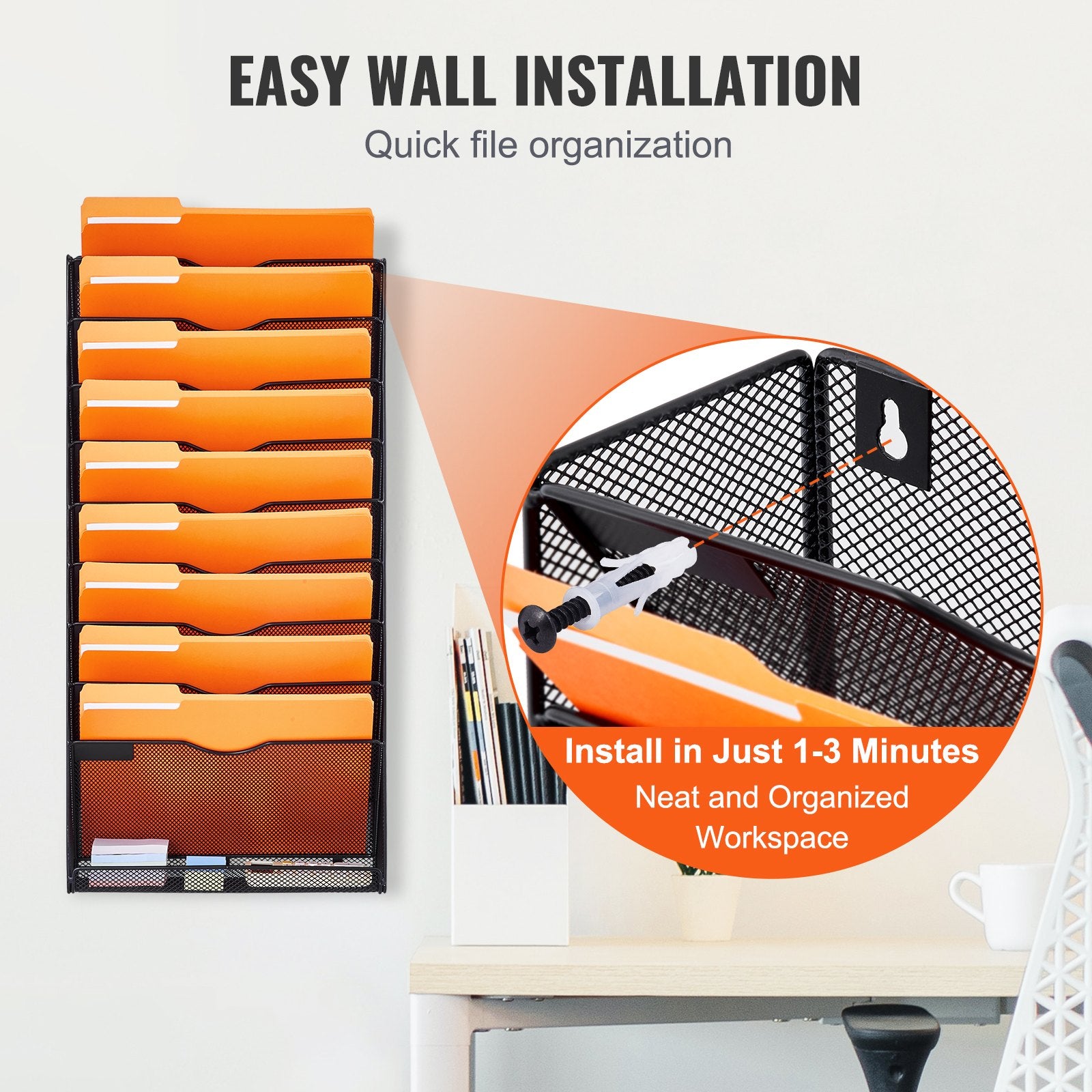 File Wall Rack Mesh Wall File Holder 1-Piece 10 Pockets for Office/School V952-WJBGJHSWJSWS0OID1V0