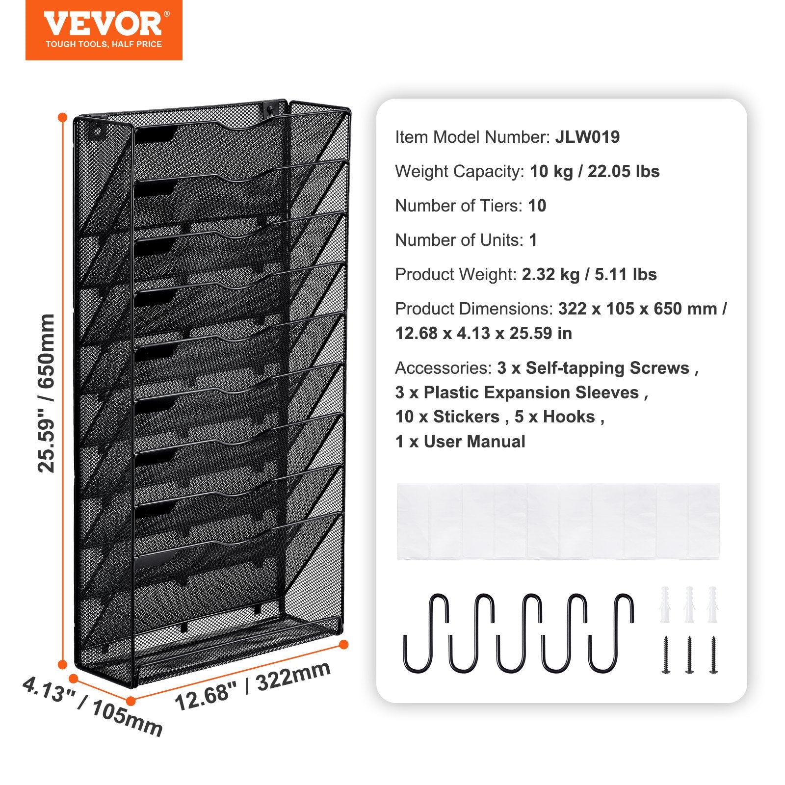 File Wall Rack Mesh Wall File Holder 1-Piece 10 Pockets for Office/School V952-WJBGJHSWJSWS0OID1V0
