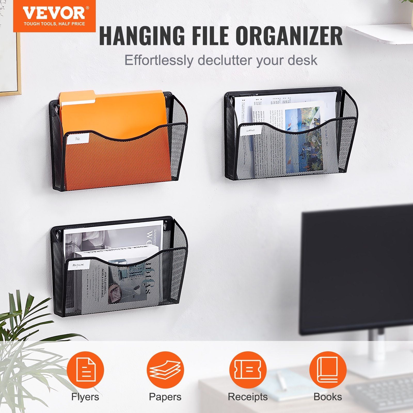 File Wall Rack, Three-Piece 1 Pocket Mesh Wall File Holder, Wall Mounted Magazine Mail Paper & Document V952-WJBGJHSWJSWSXKUPYV0