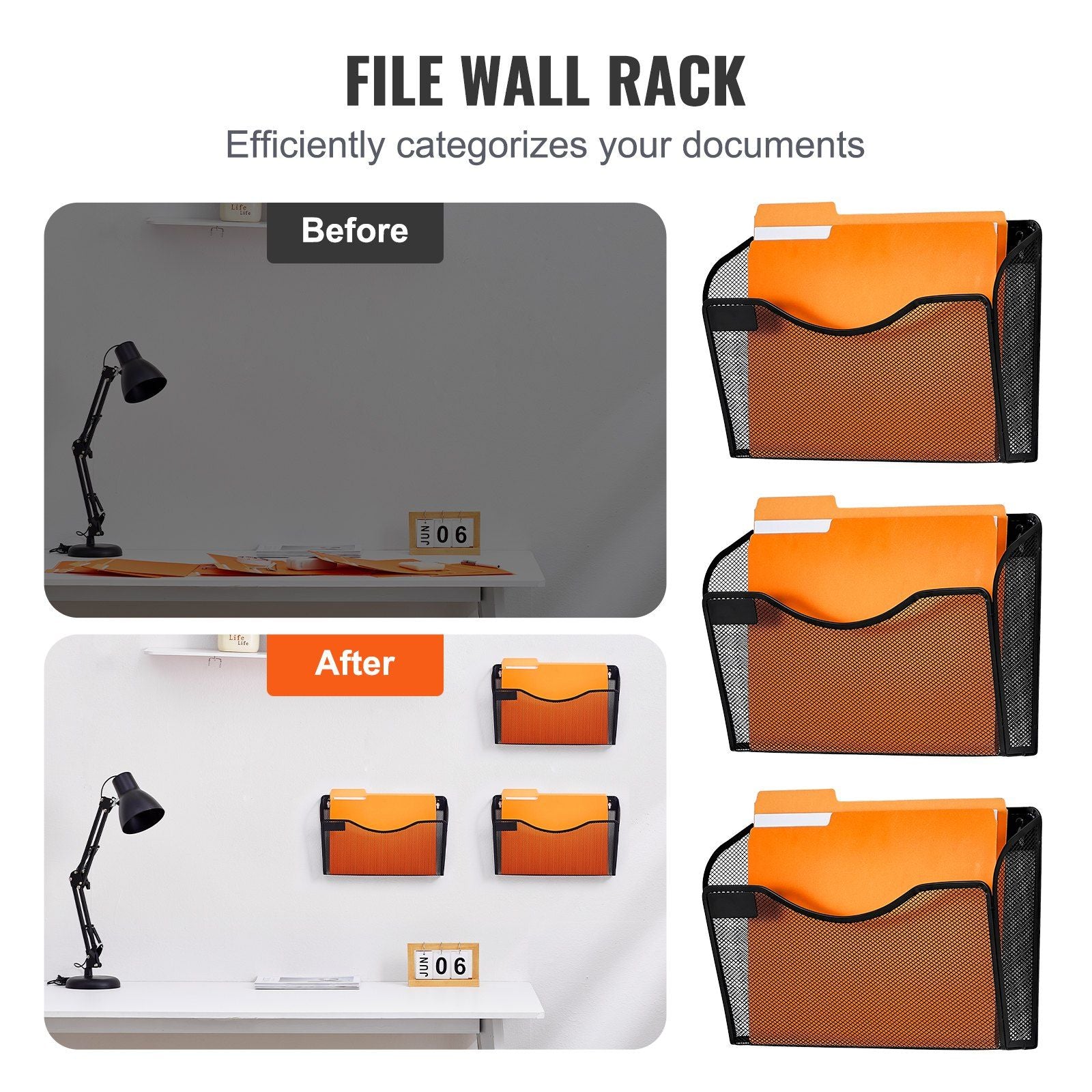 File Wall Rack, Three-Piece 1 Pocket Mesh Wall File Holder, Wall Mounted Magazine Mail Paper & Document V952-WJBGJHSWJSWSXKUPYV0