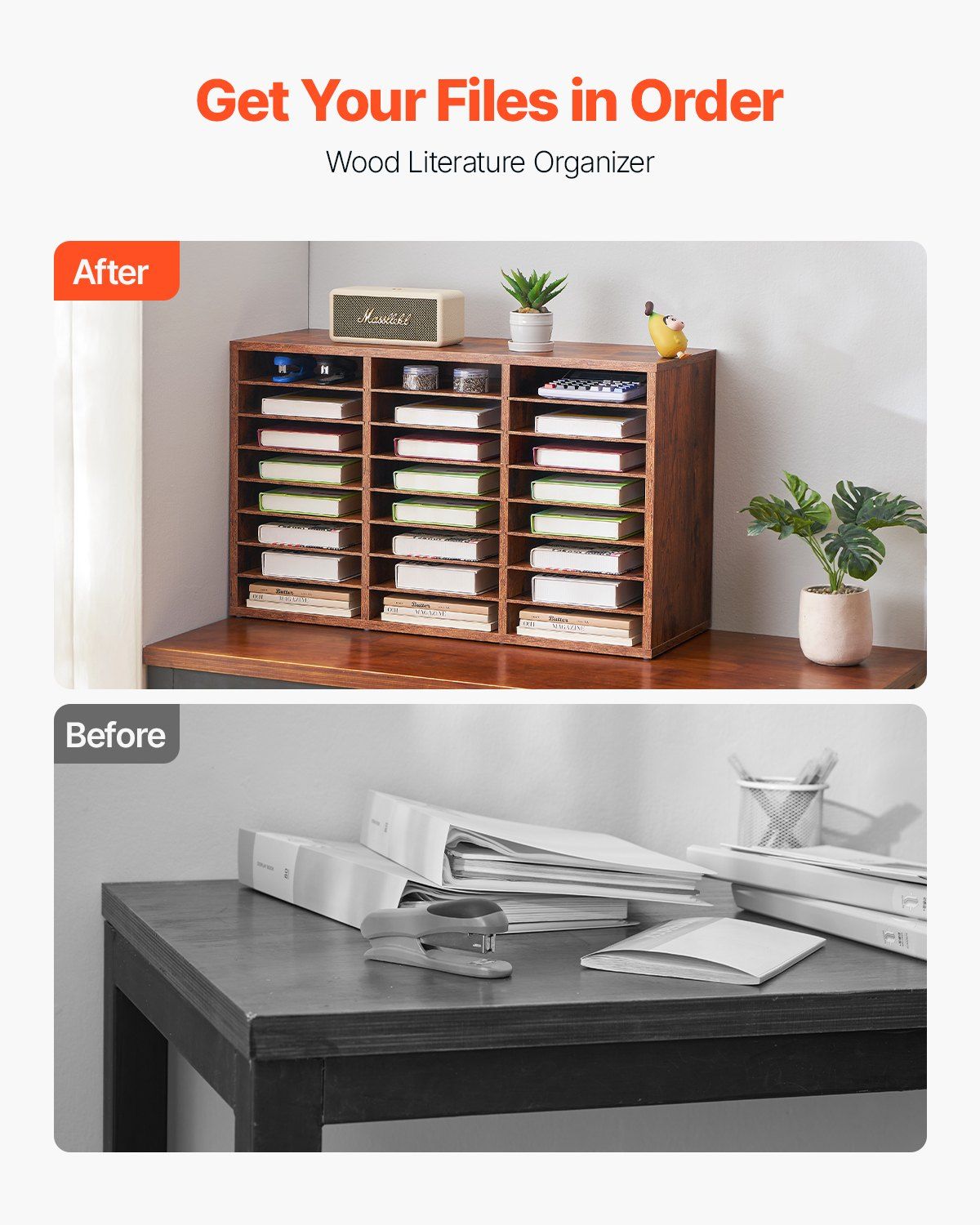 Literature Organizer, 24 Compartments Office Mailbox with Removable Shelves, Wooden Mailbox Sorter Particle V952-WJJEKBHB24G5IEP06V0