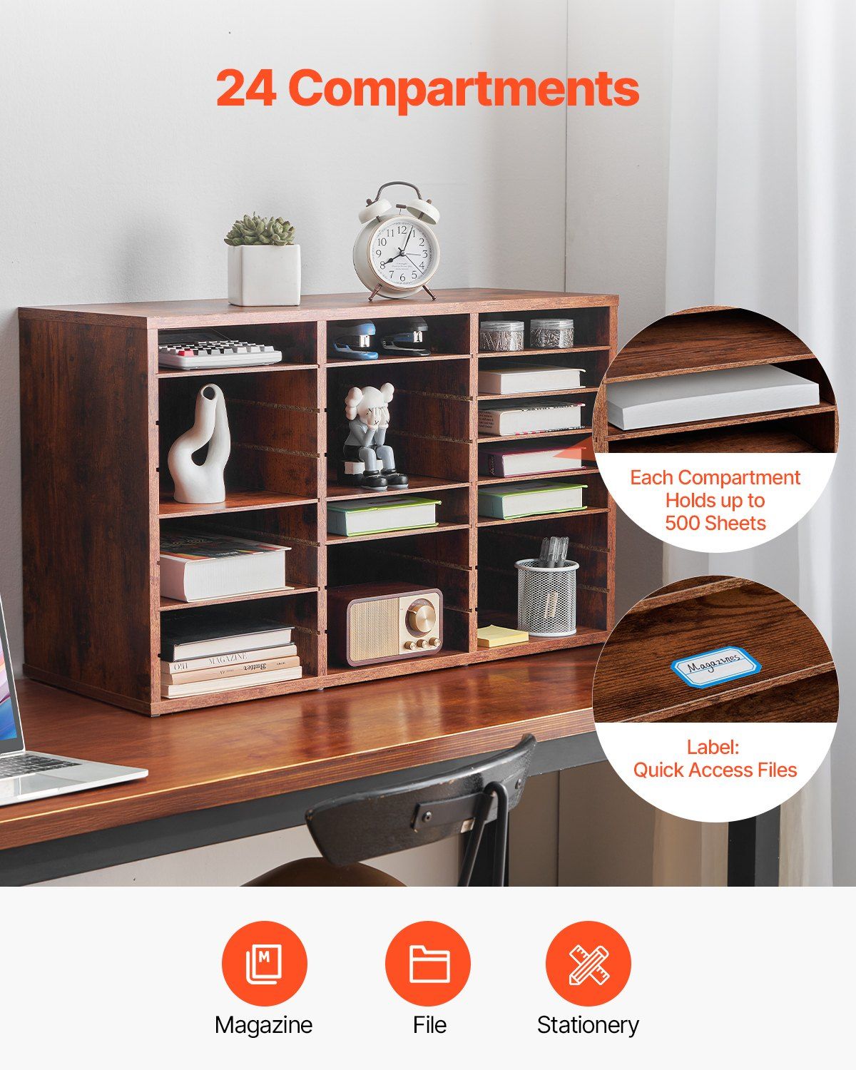 Literature Organizer, 24 Compartments Office Mailbox with Removable Shelves, Wooden Mailbox Sorter Particle V952-WJJEKBHB24G5IEP06V0
