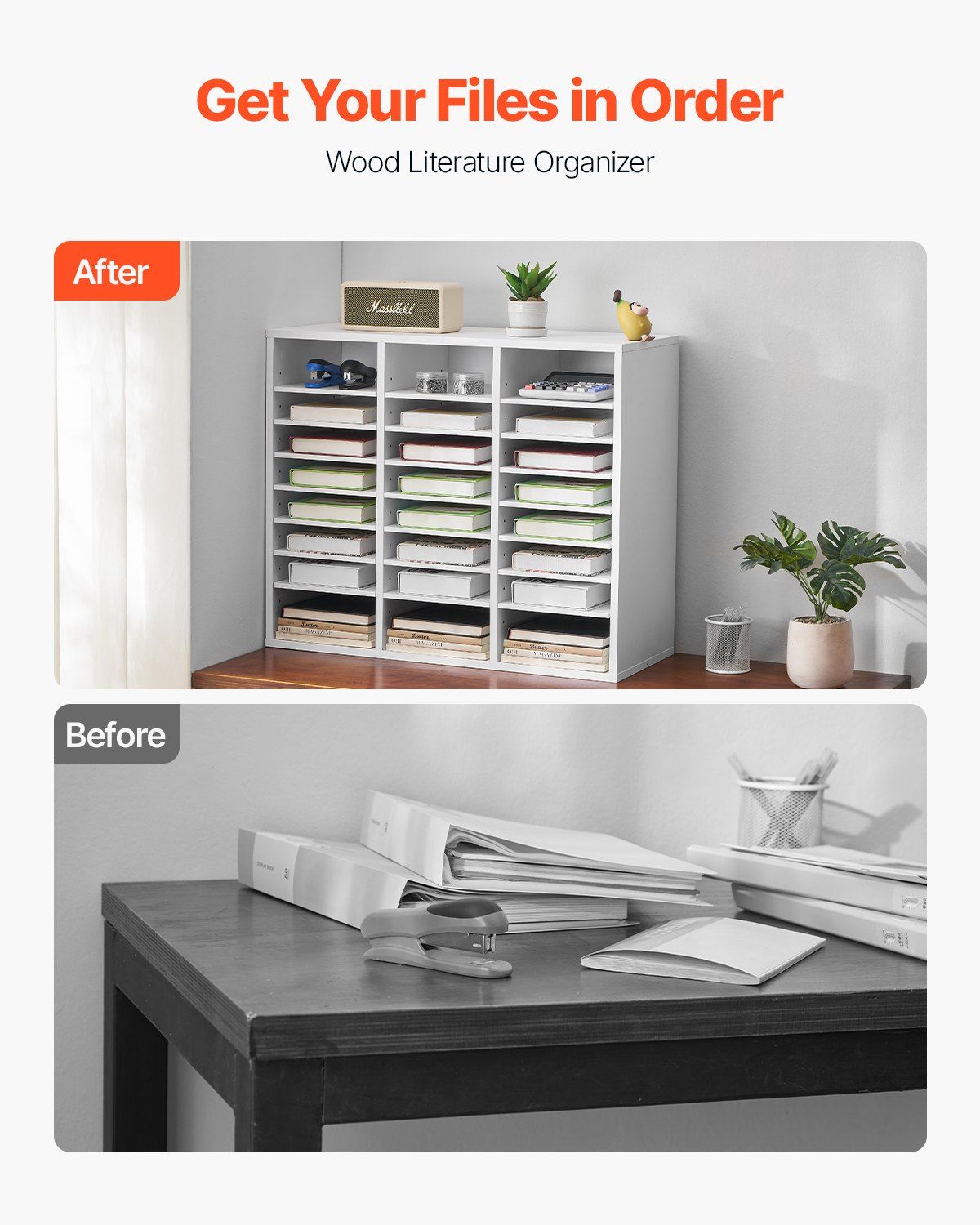 Literature Organizer, 24 Compartments Office Mailbox with Adjustable Shelves, Wooden Mailbox Sorter Medium V952-WJJEKBHB24G905SHCV0