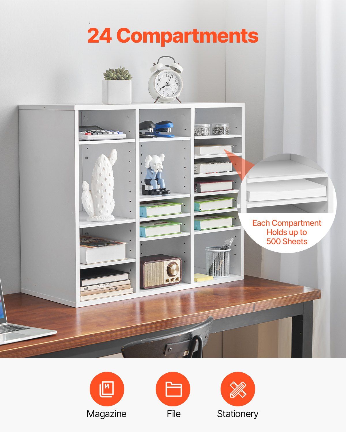 Literature Organizer, 24 Compartments Office Mailbox with Adjustable Shelves, Wooden Mailbox Sorter Medium V952-WJJEKBHB24G905SHCV0