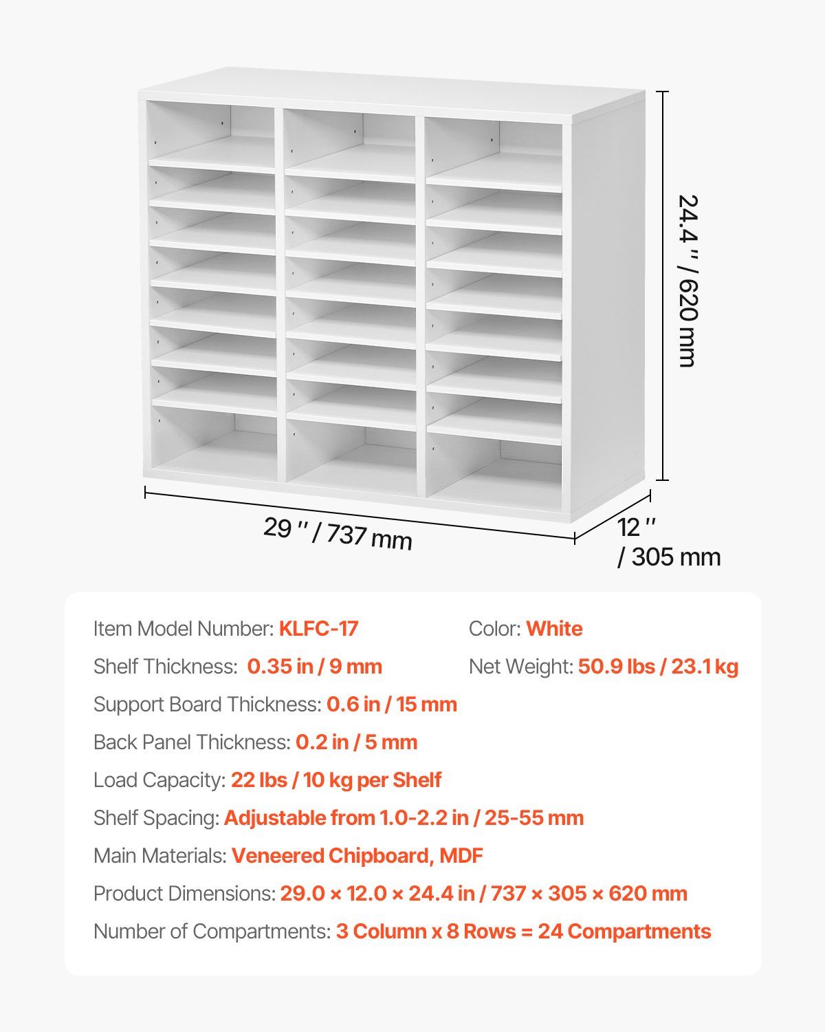 Literature Organizer, 24 Compartments Office Mailbox with Adjustable Shelves, Wooden Mailbox Sorter Medium V952-WJJEKBHB24G905SHCV0