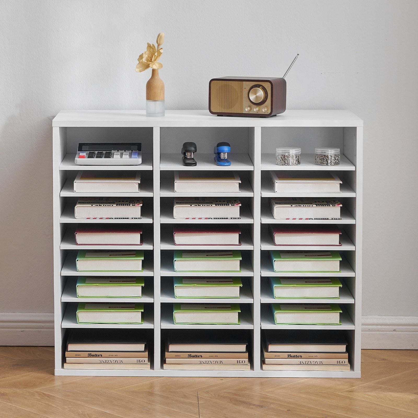 Literature Organizer, 24 Compartments Office Mailbox with Adjustable Shelves, Wooden Mailbox Sorter Medium V952-WJJEKBHB24G905SHCV0