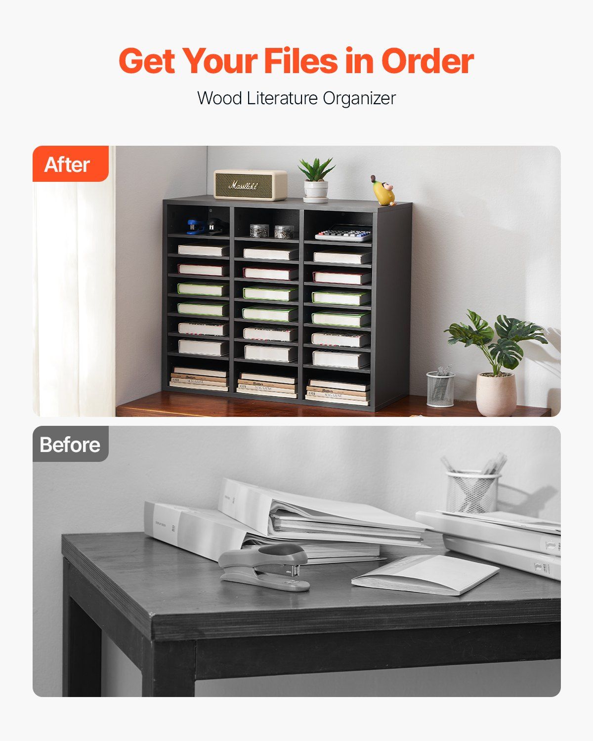 Literature Organizer, 24 Compartments Office Mailbox with Adjustable Shelves, Wooden Mailbox Sorter Medium V952-WJJEKBHB24G93KUELV0