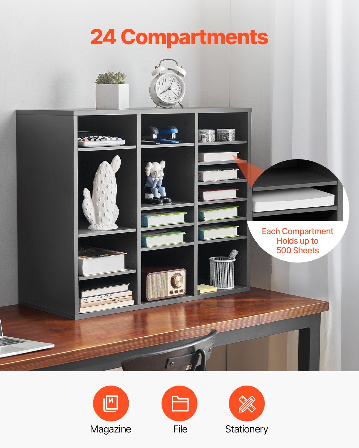 Literature Organizer, 24 Compartments Office Mailbox with Adjustable Shelves, Wooden Mailbox Sorter Medium V952-WJJEKBHB24G93KUELV0