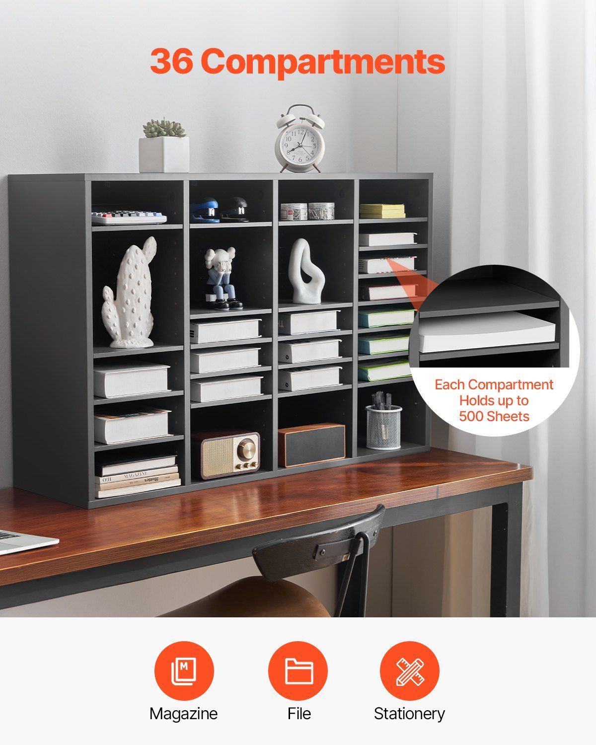 Literature Organizer, 36 Compartments Office Mailbox with Adjustable Shelves, Wooden Mailbox Sorter Medium V952-WJJEKBHB36G93NKYIV0