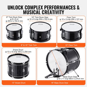 Kids Drum Set, 5-Piece, 406.4 mm Beginner Full Drum Set with Bass Toms Snare Floor Drum Adjustable Throne V952-WJTJZG5JT16HCA94HV0