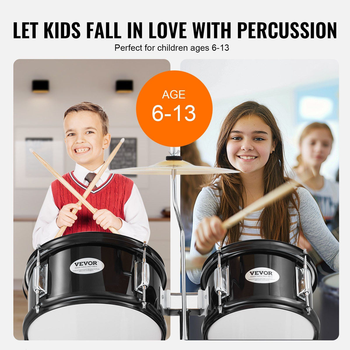 Kids Drum Set, 5-Piece, 406.4 mm Beginner Full Drum Set with Bass Toms Snare Floor Drum Adjustable Throne V952-WJTJZG5JT16HCA94HV0