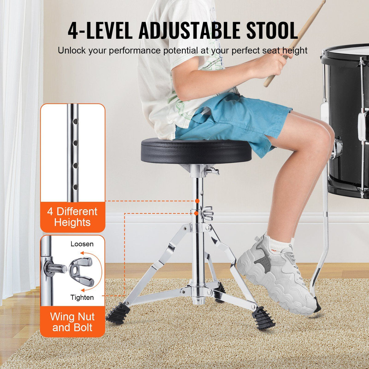 Kids Drum Set, 5-Piece, 406.4 mm Beginner Full Drum Set with Bass Toms Snare Floor Drum Adjustable Throne V952-WJTJZG5JT16HCA94HV0