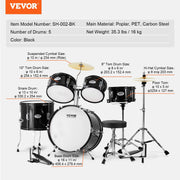 Kids Drum Set, 5-Piece, 406.4 mm Beginner Full Drum Set with Bass Toms Snare Floor Drum Adjustable Throne V952-WJTJZG5JT16HCA94HV0
