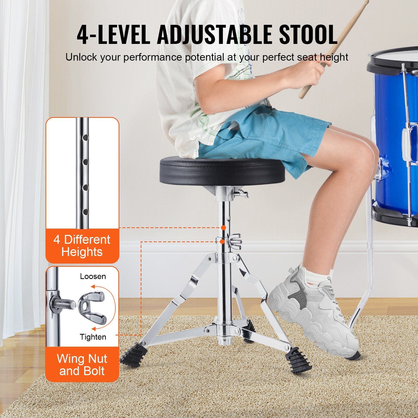 Kids Drum Set, 5-Piece, 406.4 mm Beginner Full Drum Set with Bass Toms Snare Floor Drum Adjustable Throne V952-WJTJZG5JT16LU8B1VV0