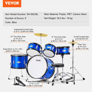 Kids Drum Set, 5-Piece, 406.4 mm Beginner Full Drum Set with Bass Toms Snare Floor Drum Adjustable Throne V952-WJTJZG5JT16LU8B1VV0