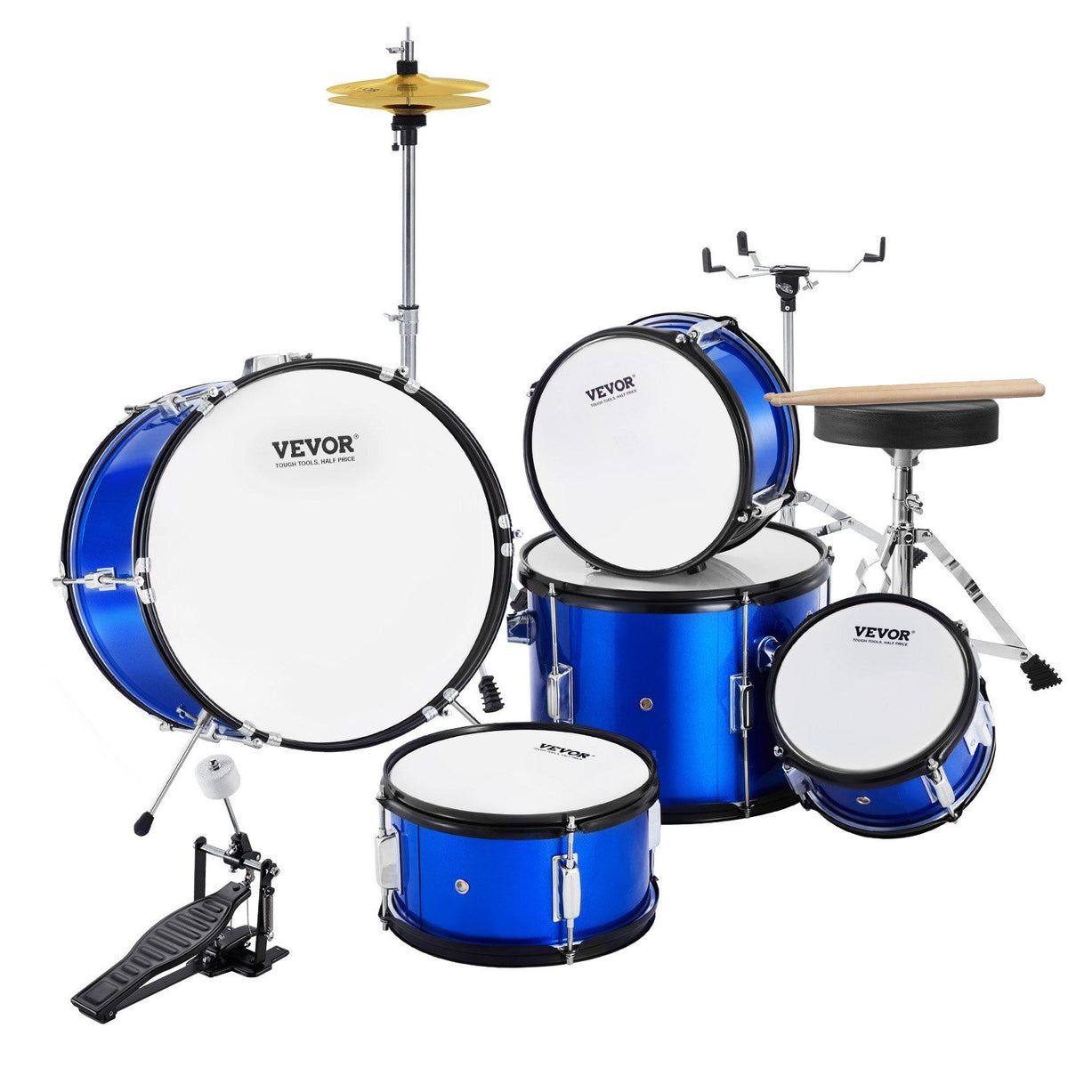 Kids Drum Set, 5-Piece, 406.4 mm Beginner Full Drum Set with Bass Toms Snare Floor Drum Adjustable Throne V952-WJTJZG5JT16LU8B1VV0
