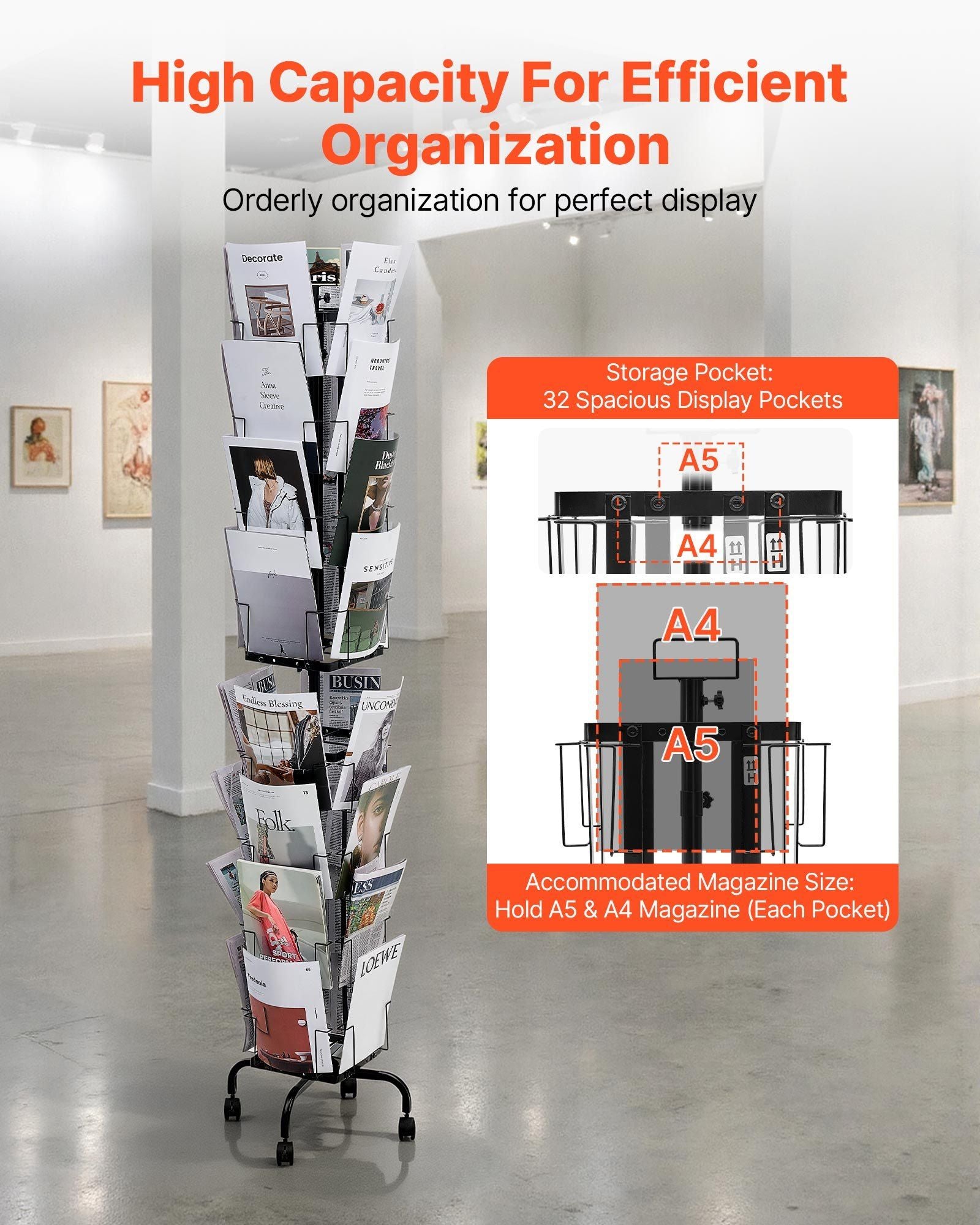 Greeting Cards Display Rack, 32 Pockets Rotating Postcard Brochure Display Stand, 360 degrees Spinning Card V952-WJZSMXPKDHJS8Z53G001V0