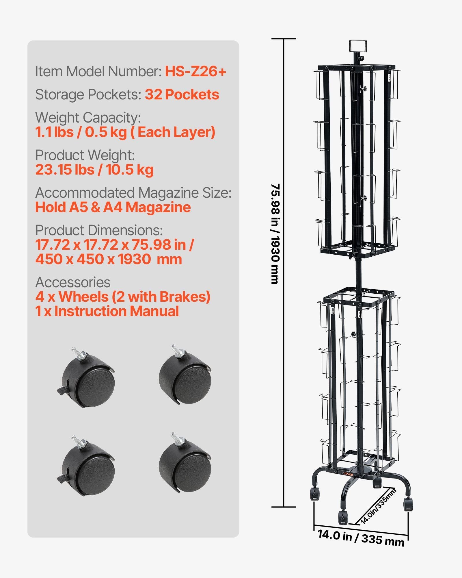 Greeting Cards Display Rack, 32 Pockets Rotating Postcard Brochure Display Stand, 360 degrees Spinning Card V952-WJZSMXPKDHJS8Z53G001V0