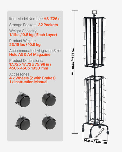 Greeting Cards Display Rack, 32 Pockets Rotating Postcard Brochure Display Stand, 360 degrees Spinning Card V952-WJZSMXPKDHJS8Z53G001V0