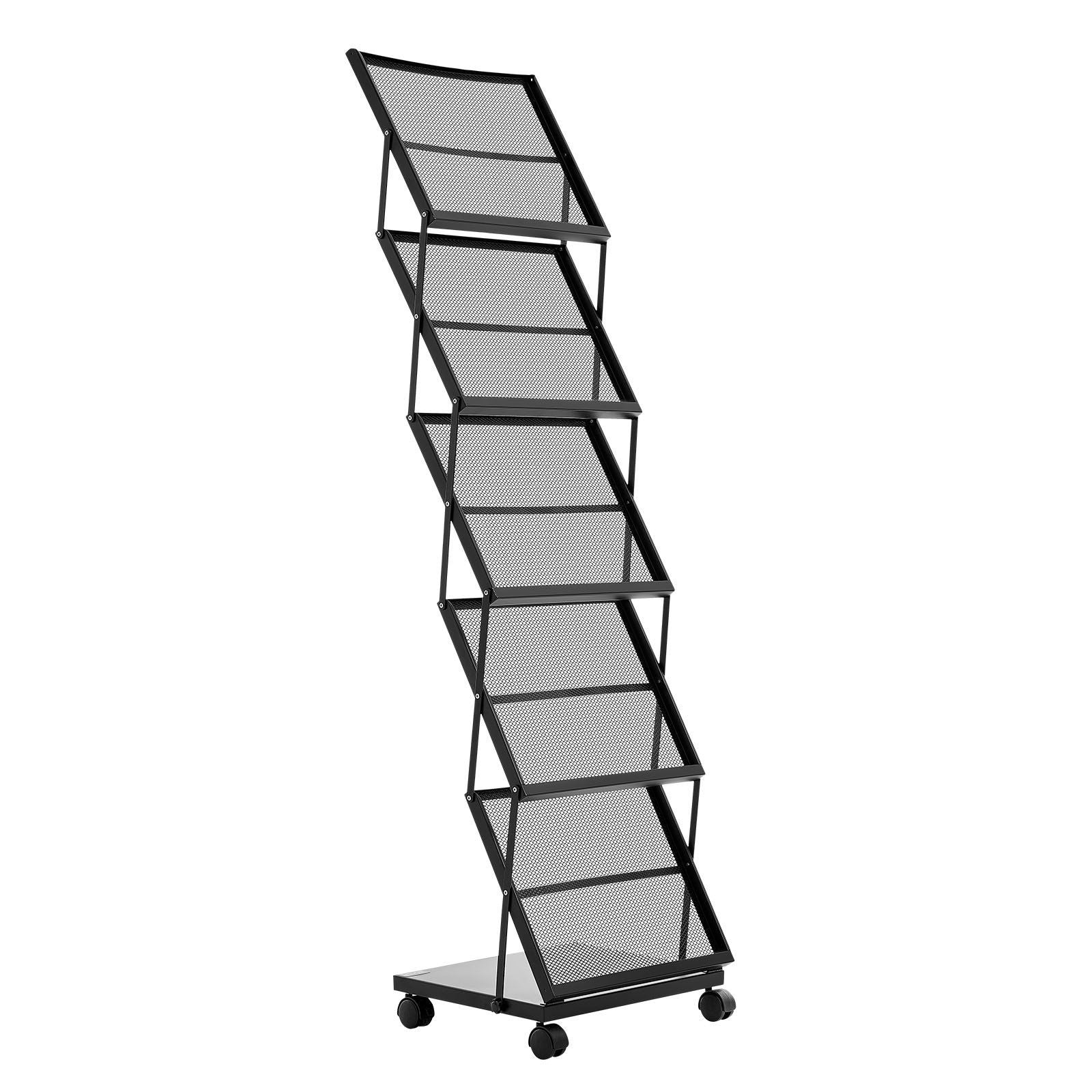 Brochure Display Rack, Foldable 5 Pockets Magazine Literature Display Stand, Movable Floor Standing Magazine V952-WJZSXLDSDZJLCN4PI001V0