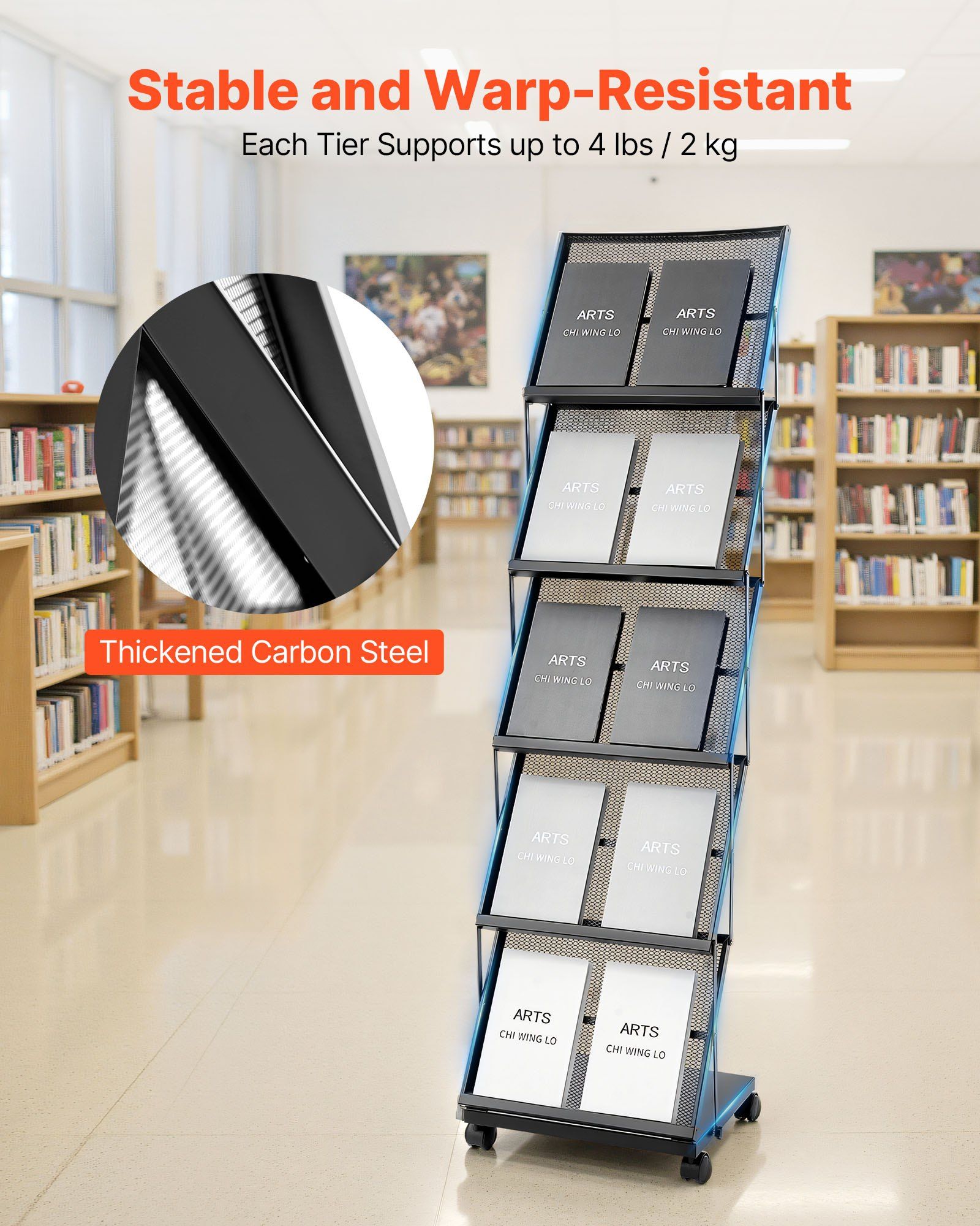 Brochure Display Rack, Foldable 5 Pockets Magazine Literature Display Stand, Movable Floor Standing Magazine V952-WJZSXLDSDZJLCN4PI001V0