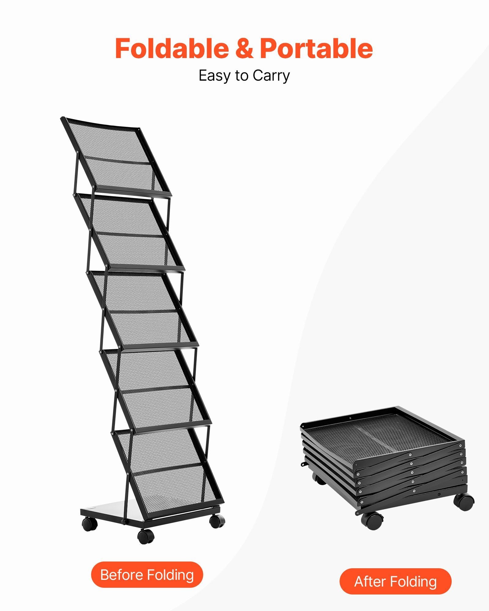 Brochure Display Rack, Foldable 5 Pockets Magazine Literature Display Stand, Movable Floor Standing Magazine V952-WJZSXLDSDZJLCN4PI001V0