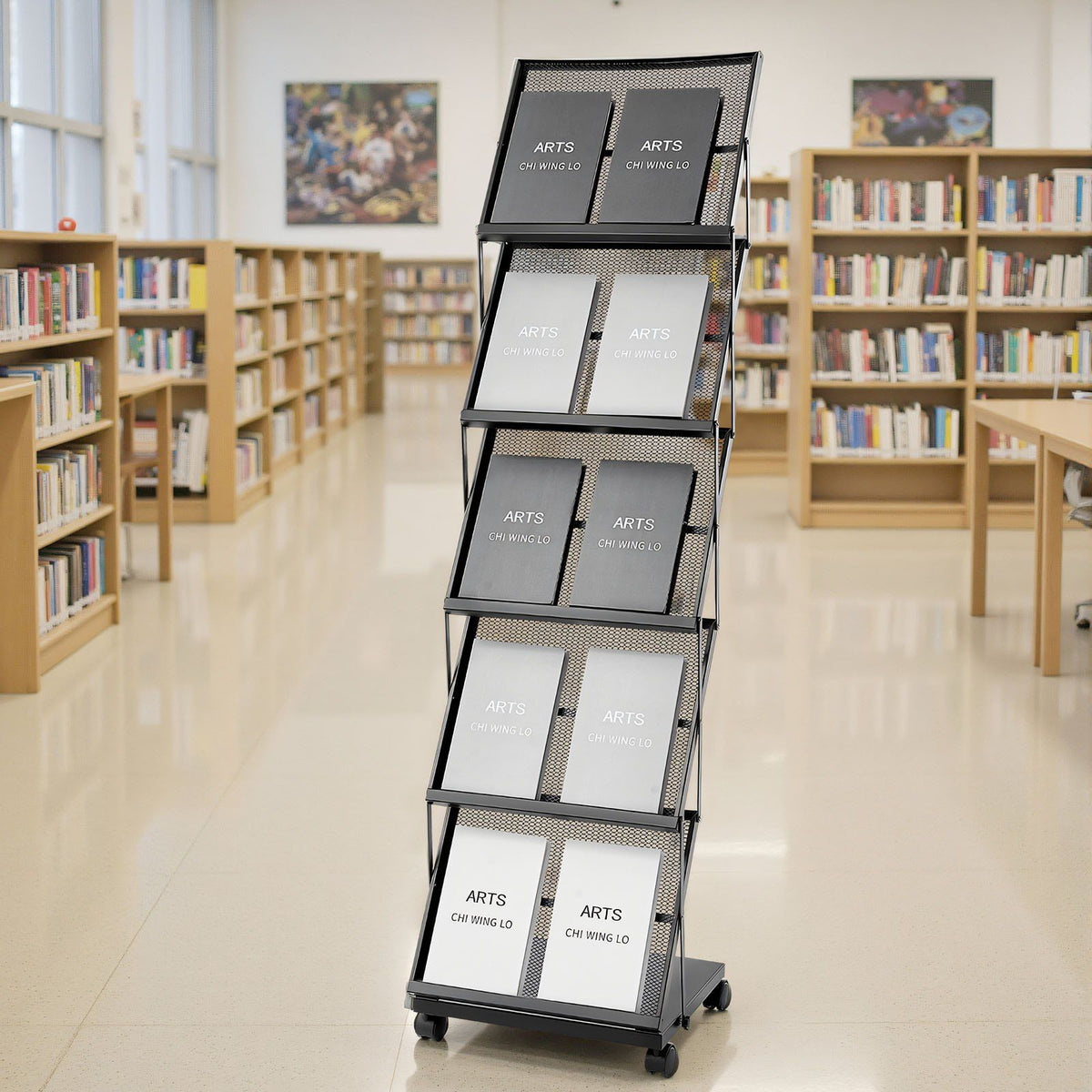 Brochure Display Rack, Foldable 5 Pockets Magazine Literature Display Stand, Movable Floor Standing Magazine V952-WJZSXLDSDZJLCN4PI001V0
