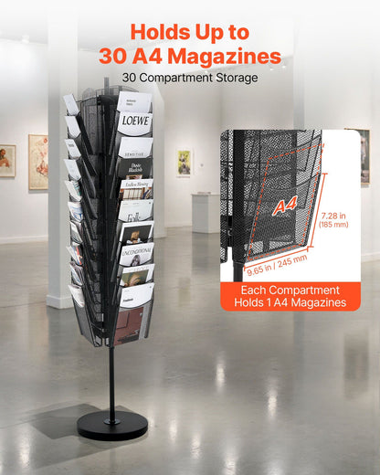 Rotating Brochure Display Rack, 30 Pockets Mesh Magazine Literature Display Stand, Portable Floor Standing V952-WJZSXLDSDZS3117YE001V0