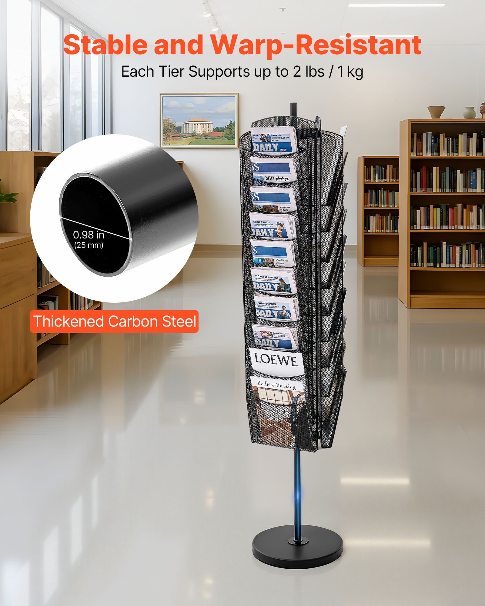 Rotating Brochure Display Rack, 30 Pockets Mesh Magazine Literature Display Stand, Portable Floor Standing V952-WJZSXLDSDZS3117YE001V0