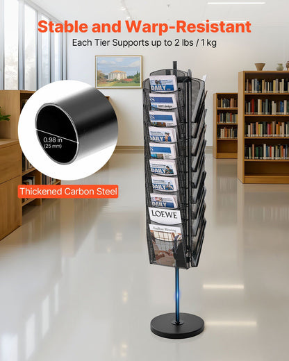 Rotating Brochure Display Rack, 30 Pockets Mesh Magazine Literature Display Stand, Portable Floor Standing V952-WJZSXLDSDZS3117YE001V0