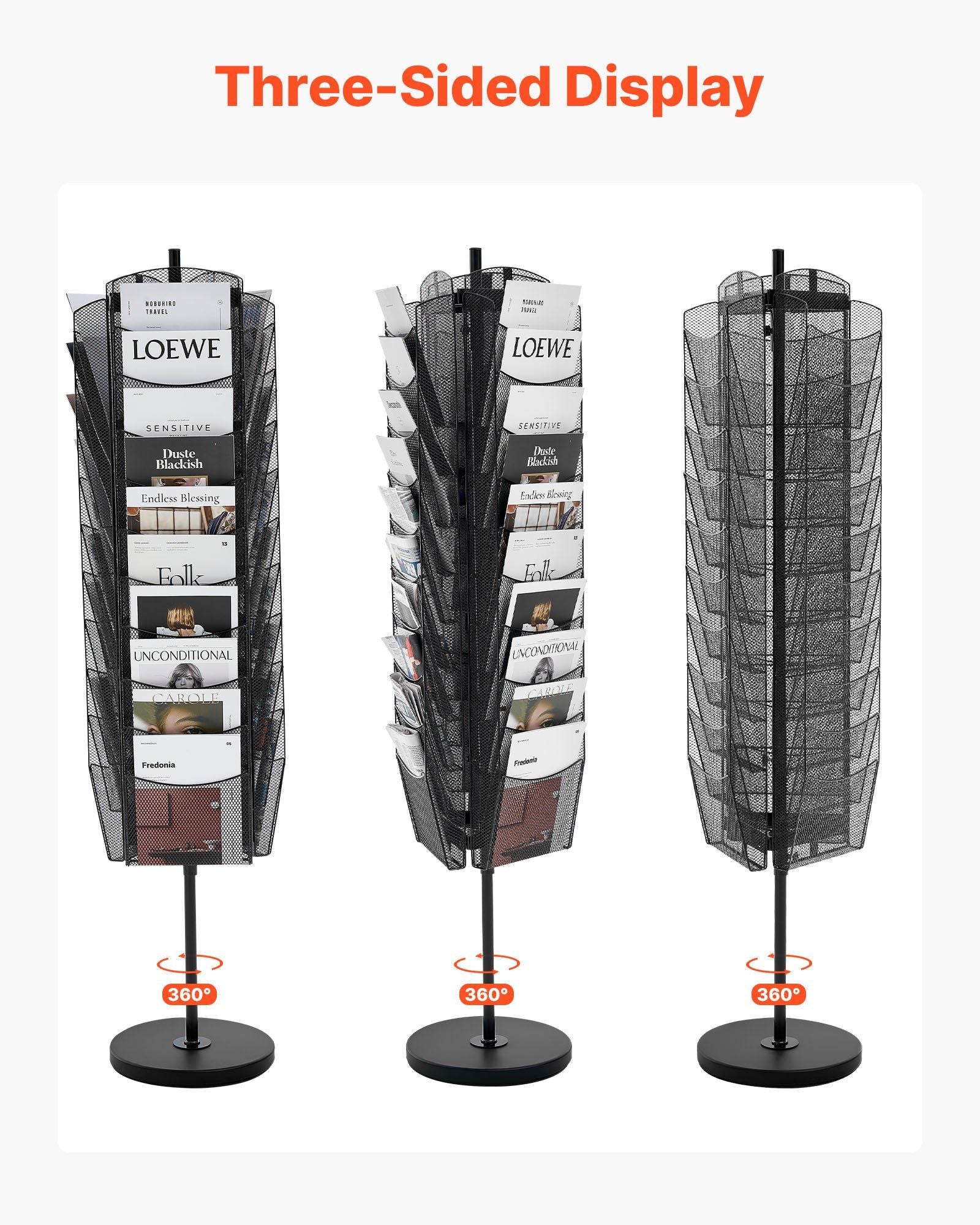 Rotating Brochure Display Rack, 30 Pockets Mesh Magazine Literature Display Stand, Portable Floor Standing V952-WJZSXLDSDZS3117YE001V0