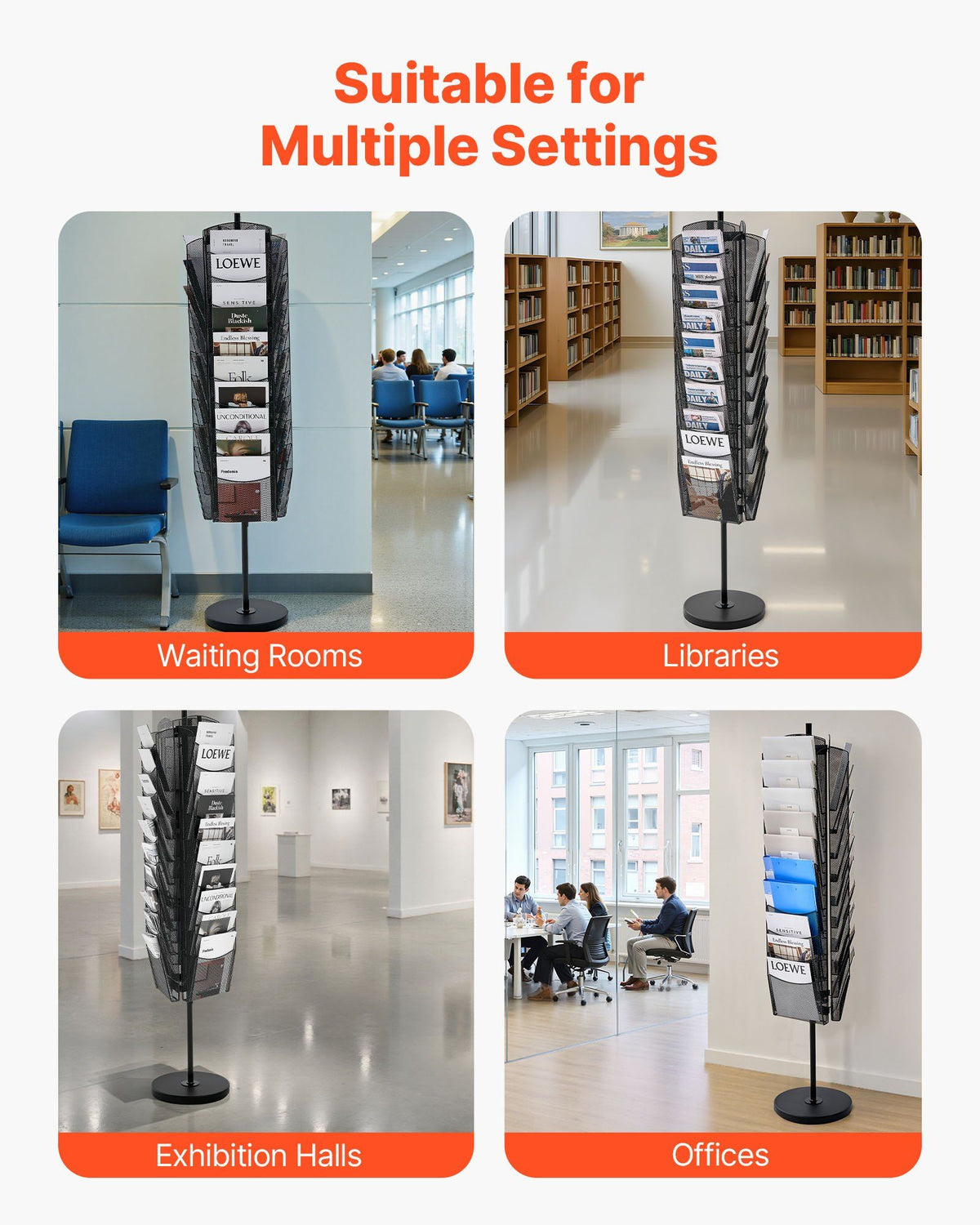 Rotating Brochure Display Rack, 30 Pockets Mesh Magazine Literature Display Stand, Portable Floor Standing V952-WJZSXLDSDZS3117YE001V0