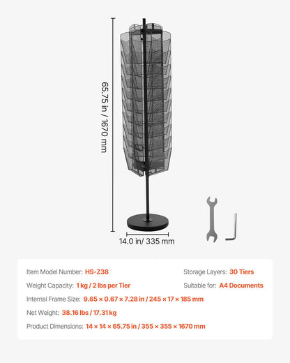 Rotating Brochure Display Rack, 30 Pockets Mesh Magazine Literature Display Stand, Portable Floor Standing V952-WJZSXLDSDZS3117YE001V0