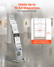 Brochure Display Rack, 10 Pockets Magazine Literature Display Stand, Portable Floor Standing Magazine Rack, V952-WJZSXLDSDZS4EKNWY001V0
