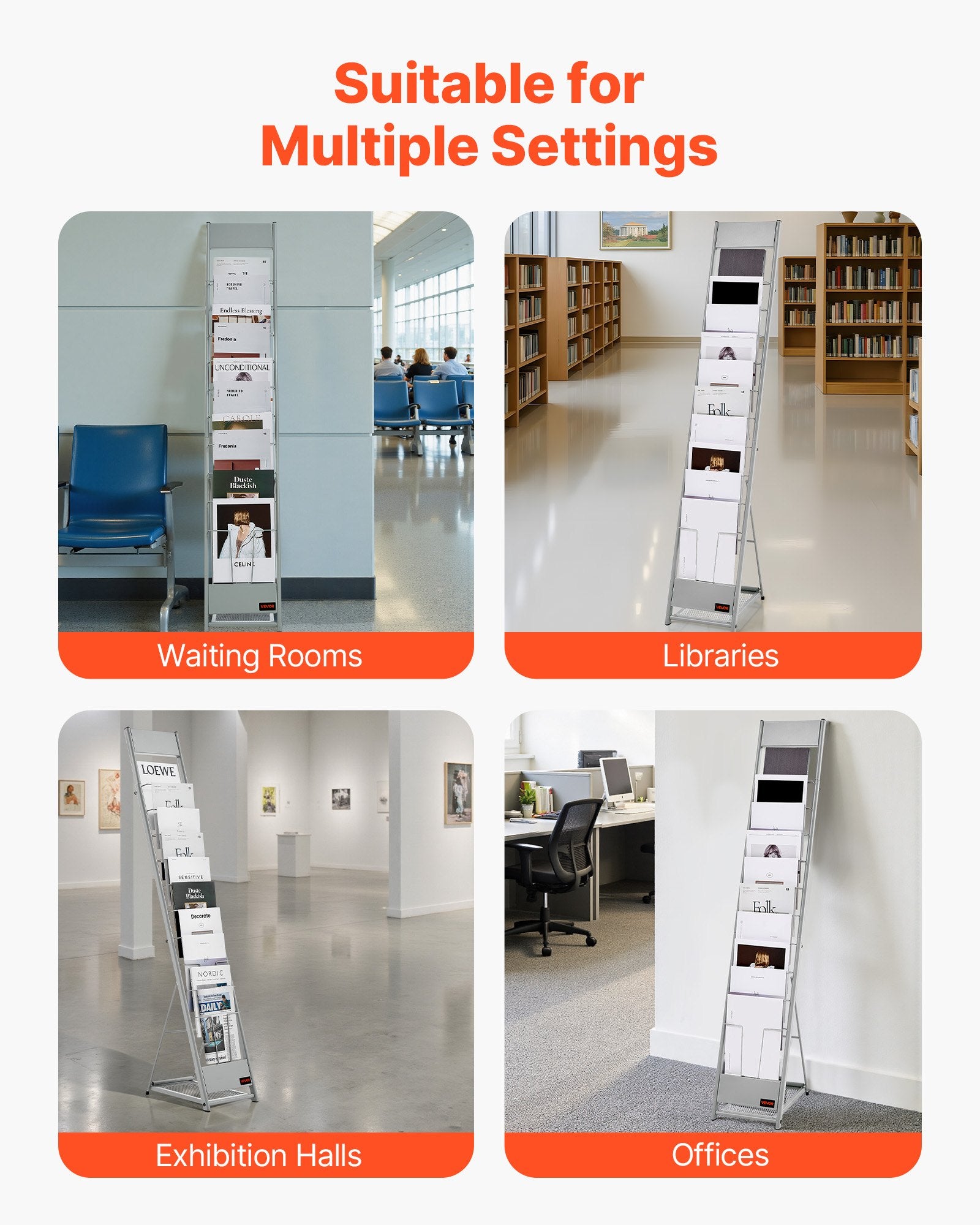 Brochure Display Rack, 10 Pockets Magazine Literature Display Stand, Portable Floor Standing Magazine Rack, V952-WJZSXLDSDZS4EKNWY001V0
