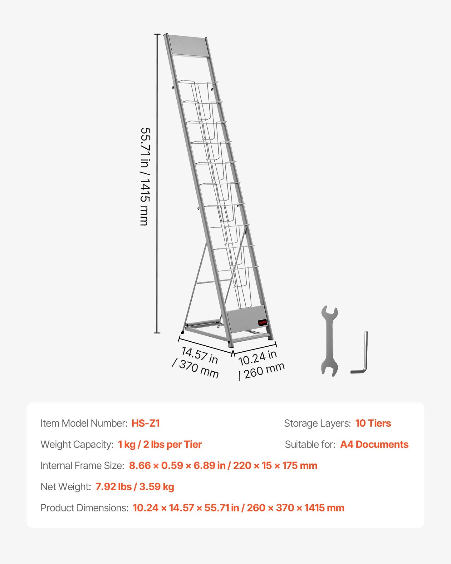Brochure Display Rack, 10 Pockets Magazine Literature Display Stand, Portable Floor Standing Magazine Rack, V952-WJZSXLDSDZS4EKNWY001V0